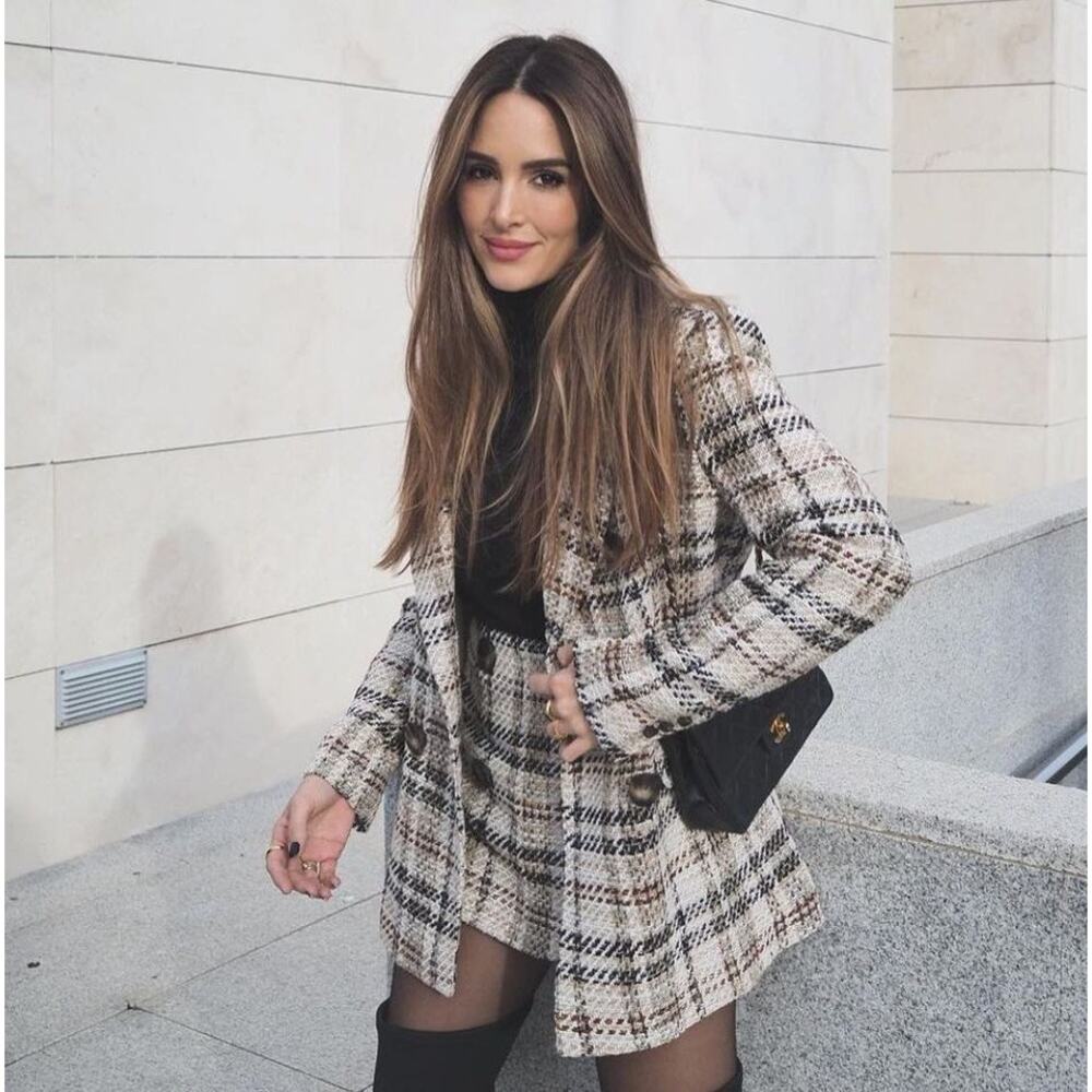 ZARA Wool-Blend Double Breasted Plaid Blazer NWT - Picture 11 of 16